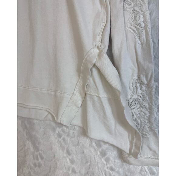 Free People Outer Sunset Ivory White Lace Insert Long Sleeve Boho Knit Top XS - Picture 7 of 16